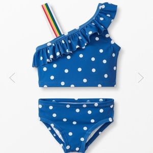 NWT: Hanna Andersson Girl’s Bikini, Blue Polkadot, Ruffle, Rainbow Detail
